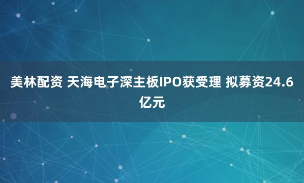 美林配资 天海电子深主板IPO获受理 拟募资24.6亿元