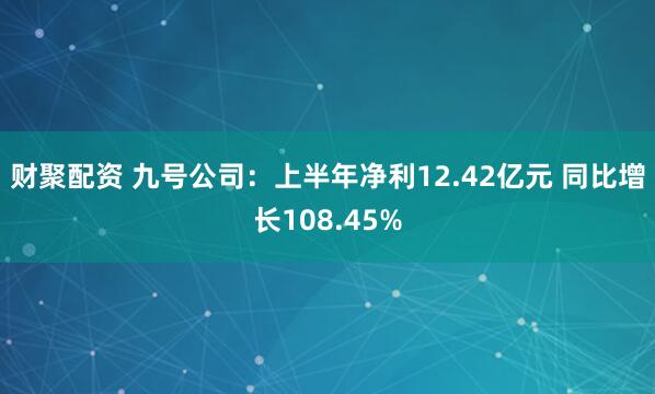 财聚配资 九号公司：上半年净利12.42亿元 同比增长108.45%