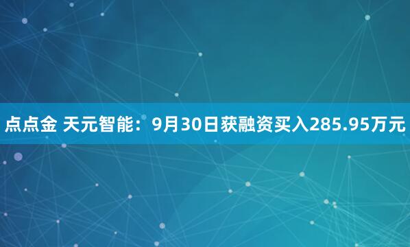 点点金 天元智能：9月30日获融资买入285.95万元
